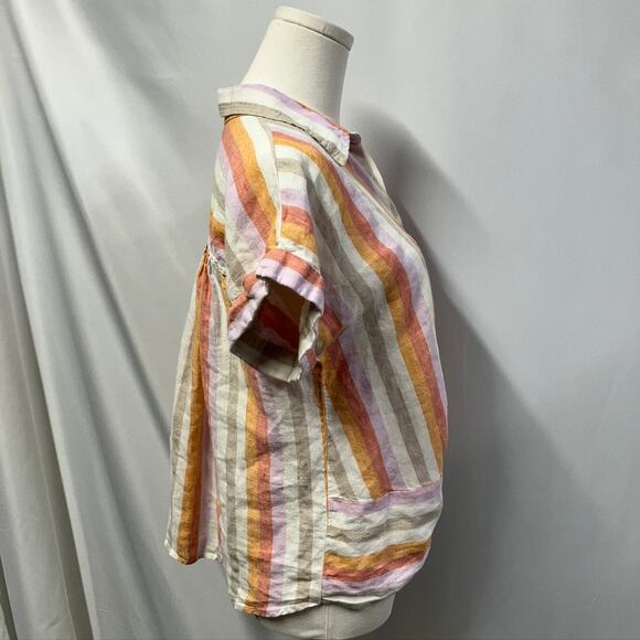 Lou & Grey Striped Linen Twist Front Shirt Women Small Preppy Beach Coastal Pink - Picture 6 of 15